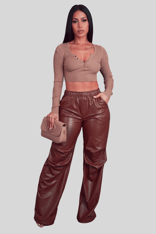 Coated Faux Leather Pant wide leg